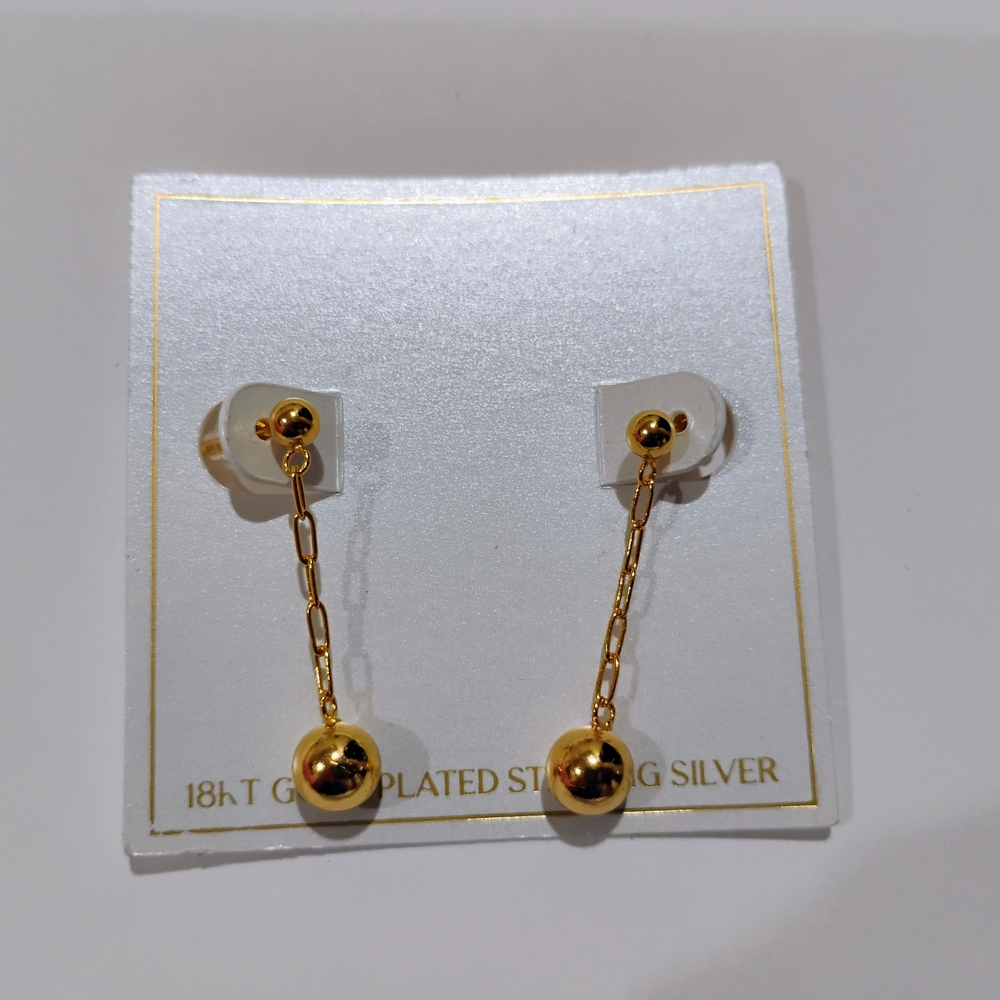 Gold Plated Sterling Silver Drop Earrings - Picture 3 of 5